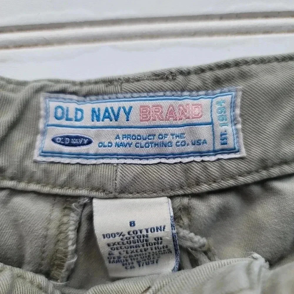 Girl 8 Old Navy Sage Green Cargo Pocket Adj. Waist Rolled Cuff Summer Shorts